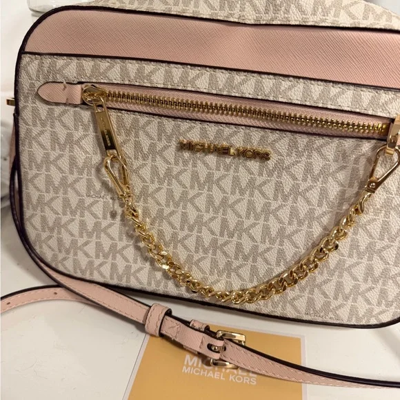 Michael Kors Pink and Vanilla MK Signature Chain Crossbody - Picture 2 of 6